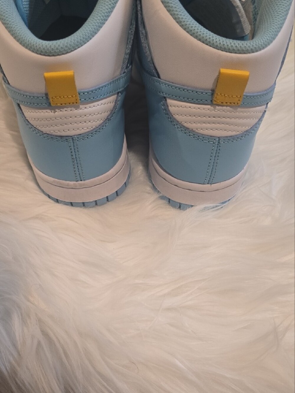 Nike High-Top Sneakers in White and Light Blue with Yellow Logo - Picture 4 of 5